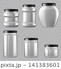 Clear Glass Jars with Black Lids Mockup Set Vector 141383601