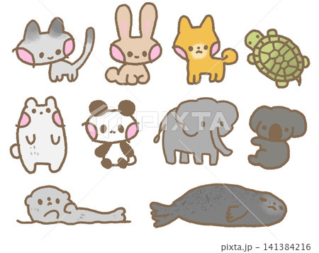 ゆるくてかわいい動物のイラストセット ゆるくてかわいい動物のイラストセット 141384216