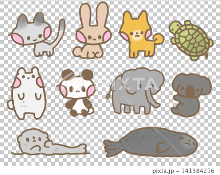 ゆるくてかわいい動物のイラストセット ゆるくてかわいい動物のイラストセット 141384216