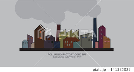 Abstract industrial factory vector illustration. Manufacturing building flat design. Polluting factory concept. Abstract industrial factory vector illustration. Manufacturing building flat design. Polluting factory concept. 141385025