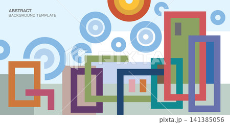 Abstract colorful geometric skyscrapers in sunny day vector illustration. Brutalist poster design template layout retro style. Abstract colorful geometric skyscrapers in sunny day vector illustration. Brutalist poster design template layout retro style. 141385056
