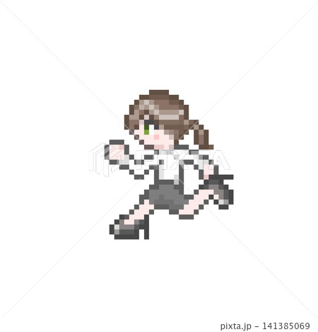 ドット絵の走るクールビズなスーツ姿の女性会社員 ドット絵の走るクールビズなスーツ姿の女性会社員 141385069