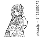 着物を着た女の子のアニメ風の塗り絵イラスト 141385072