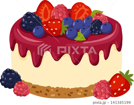Fruit Cheesecake Cartoon with Strawberry Blueberry Raspberry and Blackberry Fruit Cheesecake Cartoon with Strawberry Blueberry Raspberry and Blackberry 141385199