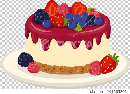 Berry cheesecake for dessert lovers topped with strawberries blueberries raspberries and blackberries on a plate 141385201