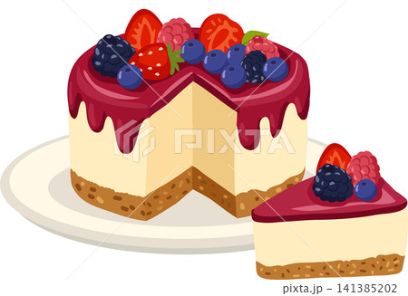 Cheesecake Slice with Strawberry Blueberry Raspberry and Blackberry 141385202