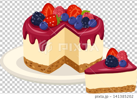 Cheesecake Slice with Strawberry Blueberry Raspberry and Blackberry 141385202
