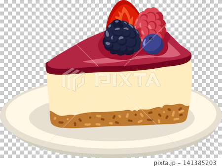 Berry Cheesecake Slice with Fresh Fruit Topping on Plate 141385203