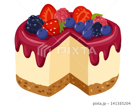 Cheesecake Illustration with Strawberry Blueberry Raspberry and Blackberry Cheesecake Illustration with Strawberry Blueberry Raspberry and Blackberry 141385204