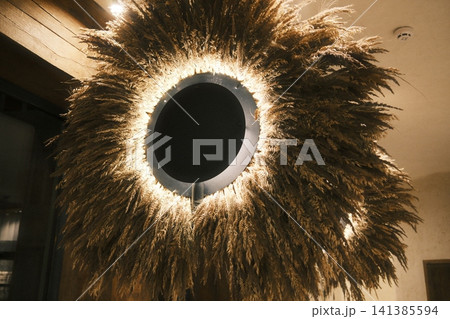 Modern Wall Sconce with Dried Pampas Grass and Backlight 141385594