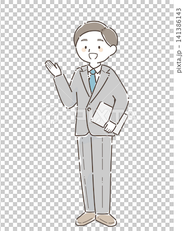 一位身穿西裝、微笑、手持文件的男士正在帶領參觀(手繪風格) 一位身穿西裝、微笑、手持文件的男士正在帶領參觀(手繪風格) 141386143
