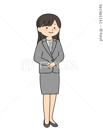 笑顔で立つスーツ姿の女性会社員の全身イラスト 笑顔で立つスーツ姿の女性会社員の全身イラスト 141386148