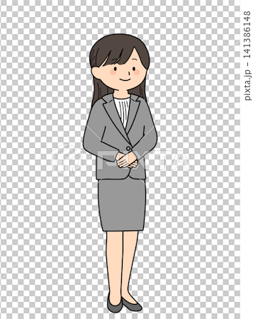 笑顔で立つスーツ姿の女性会社員の全身イラスト 笑顔で立つスーツ姿の女性会社員の全身イラスト 141386148