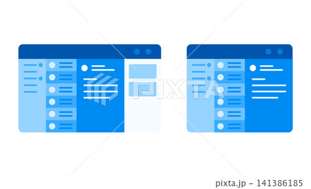 メールソフトの画面UIと拡張機能を表示した複数カラムのイラスト メールソフトの画面UIと拡張機能を表示した複数カラムのイラスト 141386185