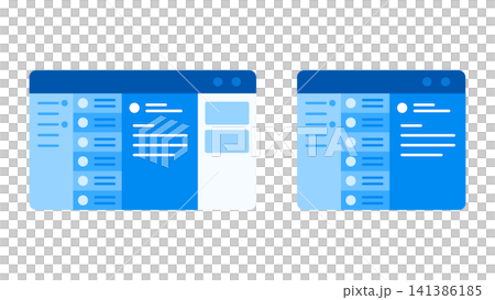 メールソフトの画面UIと拡張機能を表示した複数カラムのイラスト メールソフトの画面UIと拡張機能を表示した複数カラムのイラスト 141386185