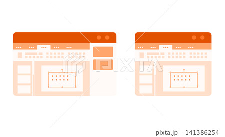 プレゼンテーションソフトの通常画面と拡張機能付き複数カラムのUIイラスト プレゼンテーションソフトの通常画面と拡張機能付き複数カラムのUIイラスト 141386254