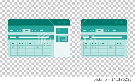 表計算ソフトの通常画面と拡張機能を表示した複数カラムのUIイラスト 141386255
