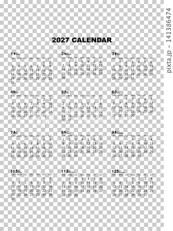 2027年年間カレンダー シンプルなモノクロデザイン 12ヶ月一覧 2027年年間カレンダー シンプルなモノクロデザイン 12ヶ月一覧 141386474