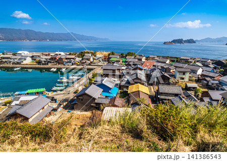 【重要伝統的建造物群保存地区】出羽島　展望デッキから見た早春の集落2　徳島県海部郡牟岐町 141386543