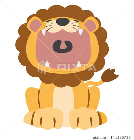 Brave Lion Roaring with Raised Paw 141386738