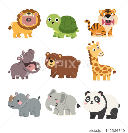 Friendly Jungle Safari Animal Character Set 141386740