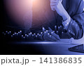 Business man on digital stock market financial indicator background. Digital business and stock market financial indicator on LED. Double exposure of business man and digital stock market financial. 141386835