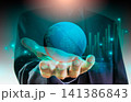Business man on digital stock market financial indicator background. Digital business and stock market financial indicator on LED. Double exposure of business man and digital stock market financial. 141386843