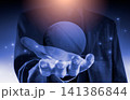 Business man on digital stock market financial indicator background. Digital business and stock market financial indicator on LED. Double exposure of business man and digital stock market financial. 141386844