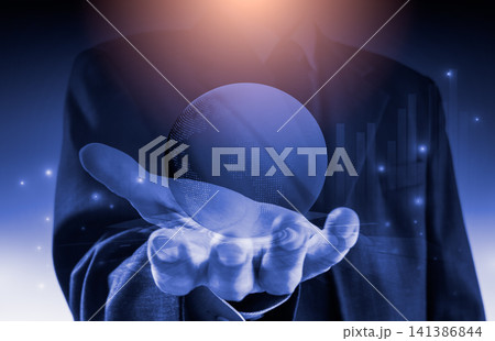 Business man on digital stock market financial indicator background. Digital business and stock market financial indicator on LED. Double exposure of business man and digital stock market financial. Business man on digital stock market financial indicator background. Digital business and stock market financial indicator on LED. Double exposure of business man and digital stock market financial. 141386844