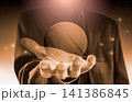 Business man on digital stock market financial indicator background. Digital business and stock market financial indicator on LED. Double exposure of business man and digital stock market financial. 141386845
