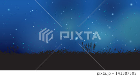 Grass field silhouette with night sky have a lot of stars background vector illustration. Grass field silhouette with night sky have a lot of stars background vector illustration. 141387505
