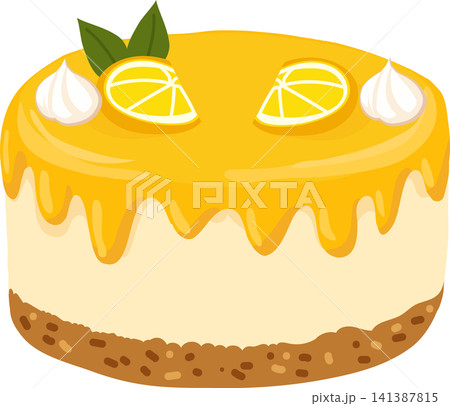Lemon cheesecake with citrus glaze lemon slices and whipped cream illustration Lemon cheesecake with citrus glaze lemon slices and whipped cream illustration 141387815