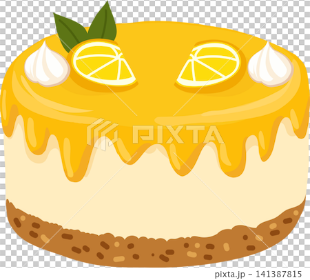 Lemon cheesecake with citrus glaze lemon slices and whipped cream illustration Lemon cheesecake with citrus glaze lemon slices and whipped cream illustration 141387815