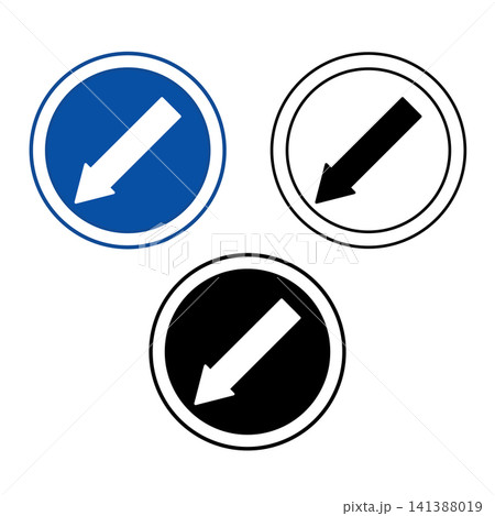 Keep Left Signs. Blue Road Signs. Black and White Vector Icons 141388019