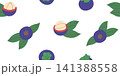 Seamless pattern with different mangosteen fruits and green leaves. Repeating pattern of purple mangosteen. Seamless background with exotic fruit mangosteen 141388558