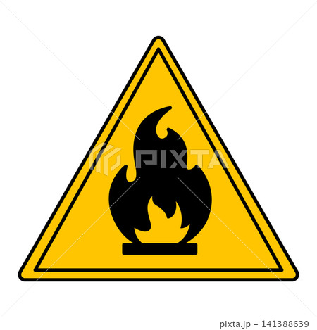 Yellow Sign Flammable. Vector Icon. Fire safety. Danger Warning Sign Yellow Sign Flammable. Vector Icon. Fire safety. Danger Warning Sign 141388639