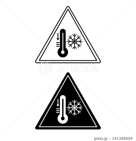 Signs of Extreme Cold. Black and White Vector Icons. Thermometer and Snowflake. Danger Warning Sign 141388684