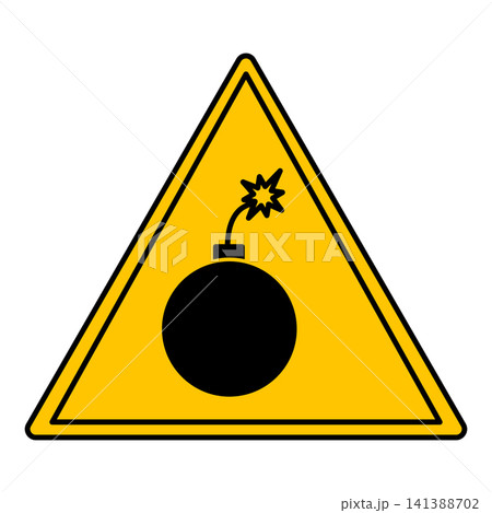 Yellow Bomb Sign. Vector Icon. Explosive Device. Danger Warning Sign Yellow Bomb Sign. Vector Icon. Explosive Device. Danger Warning Sign 141388702