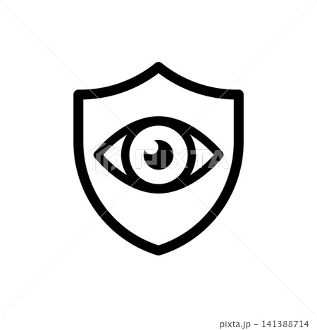 Eye shield icon for surveillance protection, privacy monitoring, and vision security. Minimalist bold outline design. Eye shield icon for surveillance protection, privacy monitoring, and vision security. Minimalist bold outline design. 141388714