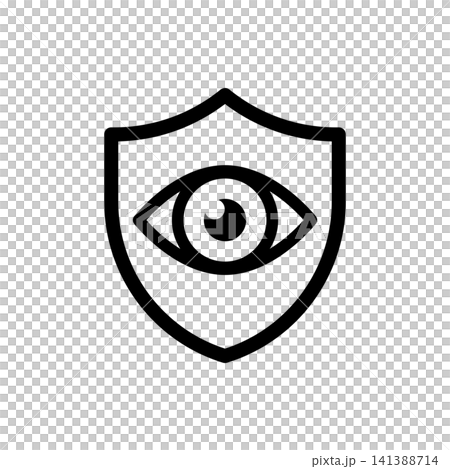 Eye shield icon for surveillance protection, privacy monitoring, and vision security. Minimalist bold outline design. Eye shield icon for surveillance protection, privacy monitoring, and vision security. Minimalist bold outline design. 141388714