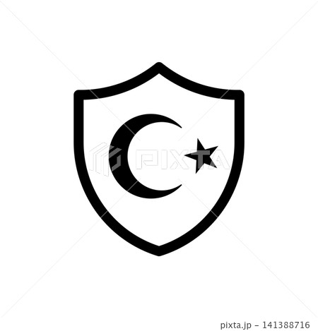 Crescent moon and star shield icon. Cultural or national defense symbol in a minimalist uniform thick black line style. Crescent moon and star shield icon. Cultural or national defense symbol in a minimalist uniform thick black line style. 141388716