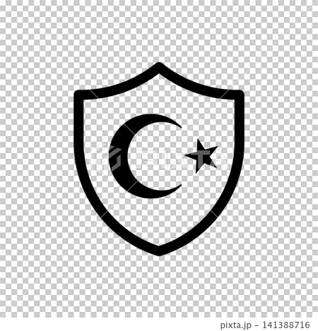 Crescent moon and star shield icon. Cultural or national defense symbol in a minimalist uniform thick black line style. Crescent moon and star shield icon. Cultural or national defense symbol in a minimalist uniform thick black line style. 141388716