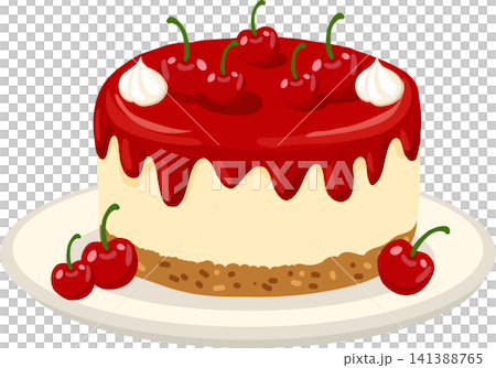 Cherry cake with glossy fruit topping on plate colorful Cherry cake with glossy fruit topping on plate colorful 141388765