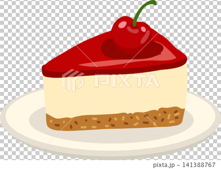 Creamy cherry cake slice with fruit topping and graham cracker crust 141388767