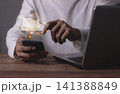 Young man with computer notebook and smartphone mobile hand touching to cloud computing diagram 141388849