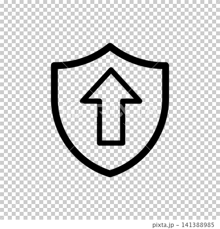 Arrow up shield icon representing upgrade security, growth defense, or upload protection. Minimalist black line symbol. Arrow up shield icon representing upgrade security, growth defense, or upload protection. Minimalist black line symbol. 141388985
