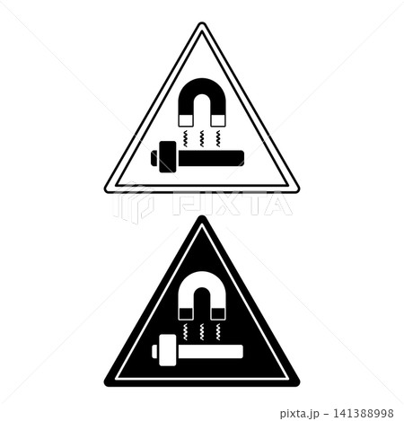 Signs Block Magnet. Black and White Vector Icons. Magnet Attracting Iron Axe. Danger Warning Sign Signs Block Magnet. Black and White Vector Icons. Magnet Attracting Iron Axe. Danger Warning Sign 141388998