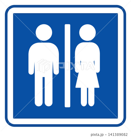 Blue Lavatory Sign. Square Road Sign. Male and Female Toilet. Vector Icons Blue Lavatory Sign. Square Road Sign. Male and Female Toilet. Vector Icons 141389082