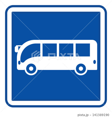 Blue Bus Stop Sign. Square Road Sign. Vector Icons Blue Bus Stop Sign. Square Road Sign. Vector Icons 141389190