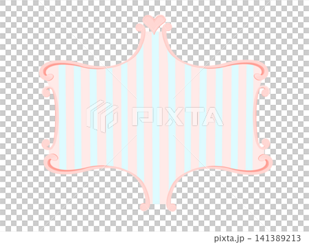 Illustration with a white background, pink and light blue vertical stripes, and a decorative border with hearts. Illustration with a white background, pink and light blue vertical stripes, and a decorative border with hearts. 141389213